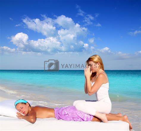 Caribbean Beach Massage Meditation Shiatsu Woman By Lunamarina Vectors