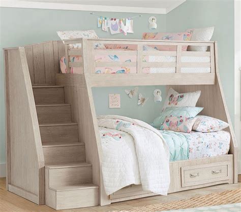 The platform and bunk beds are made out of solid wood frames and feature extra storage. Belden Single-Over-Double Stair Loft Bed | Pottery Barn ...