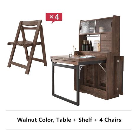 Solid Wood Folding Multifunctional Dining Table With Cabinet And