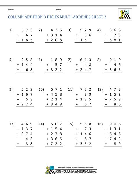 Math Worksheets Addition And Subtraction Grade 3 Subtraction Practice