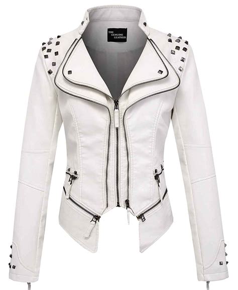 White Studded Perfectly Shaping Leather Jacket Petite Leather Jacket