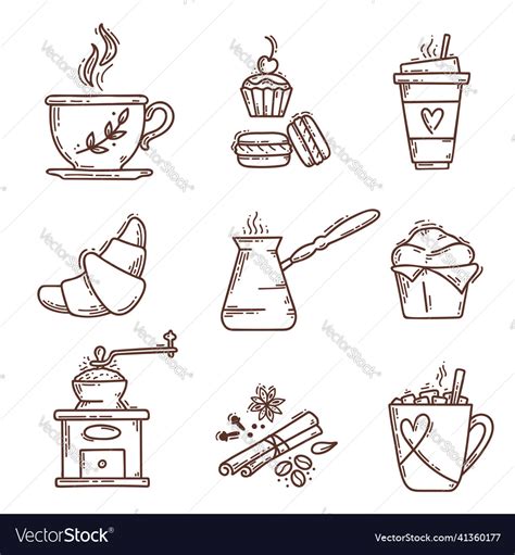 Hand Drawn Coffee Set Sketch Set With Cup Cezve Vector Image