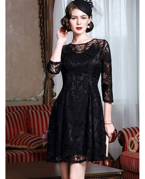 Classy Black Lace Fit And Flare Dress With Lace Sleeves For Weddingsbd26363occasion Dresses