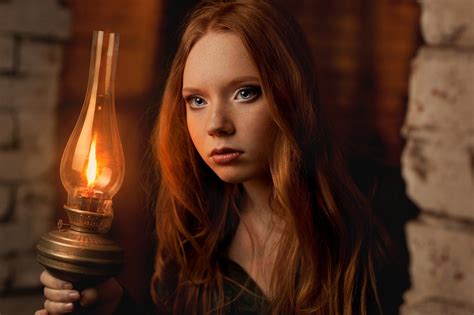 Face Redhead Gas Lamps Blue Eyes Freckles Long Hair