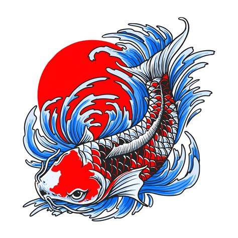 Poissons Koi Red Moon Vector Illustration Tatto Design 5087286