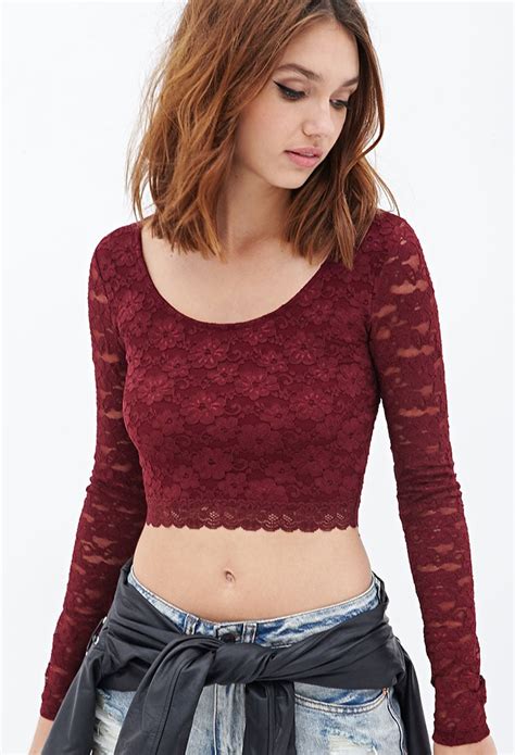 Lyst Forever 21 Lace Crop Top In Purple