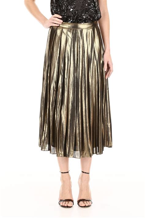 Michael Michael Kors Synthetic Pleated Skirt In Gold Metallic Lyst