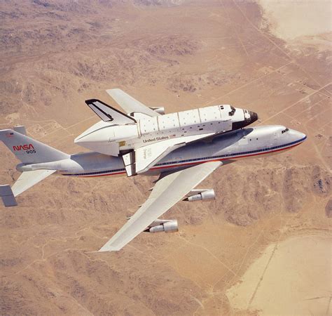 Space Shuttle Orbiter Challenger Atop Carrier Jet