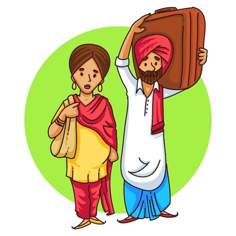 Cartoon Illustration Of A Punjabi Couple Travelling Premium Vector