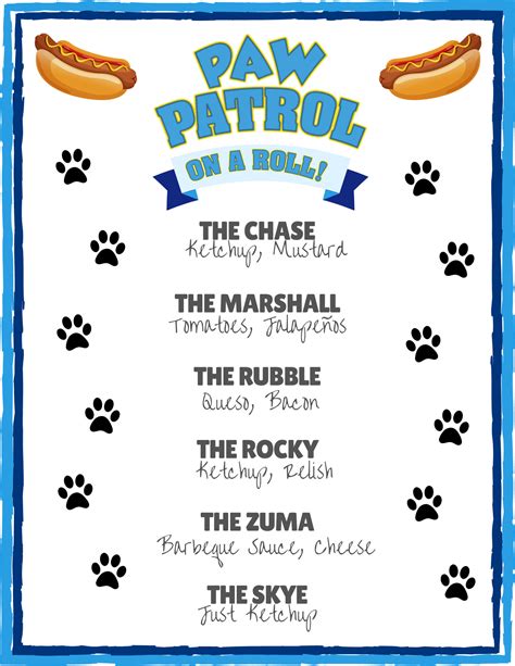 Paw Puppy Party Hot Dog Menu Etsy