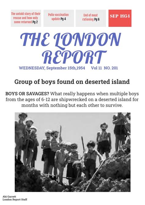 Newspaper Article For Lord Of The Flies Project By Abigale Gibeault