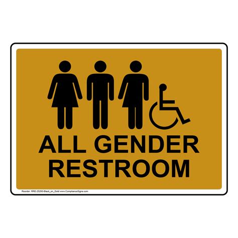 Gold Accessible All Gender Restroom Sign With Symbol Rre 25299 Blackon