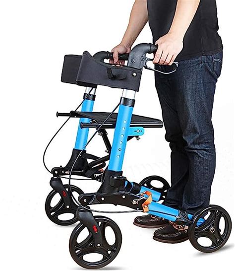 Folding Rollator Walker With Seat Transport Chair Dual Safety Brake