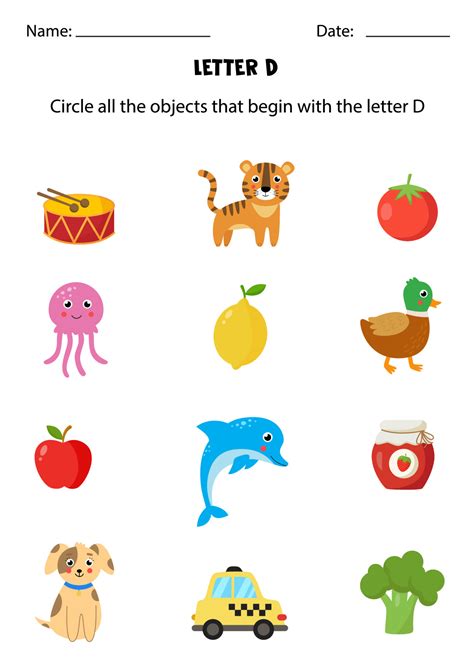 Letter Recognition For Kids Circle All Objects That Start With D