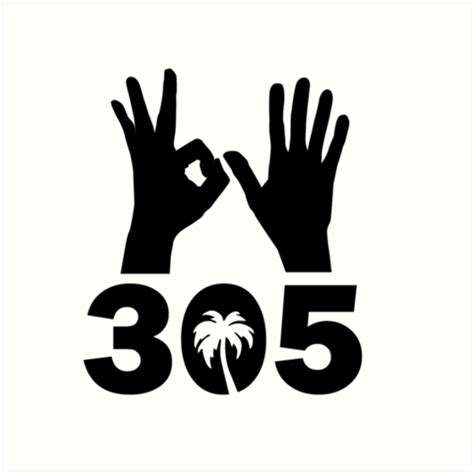 305 Area Code With Hand Signs And Palm Tree Art Print By Chanmart