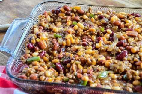 Yes we added a dollop of grape jelly i did not have any ham left but you could add ham, bacon or other meats now if you like. Calico Bean Casserole | Recipe | Corn relish recipes, Corn ...