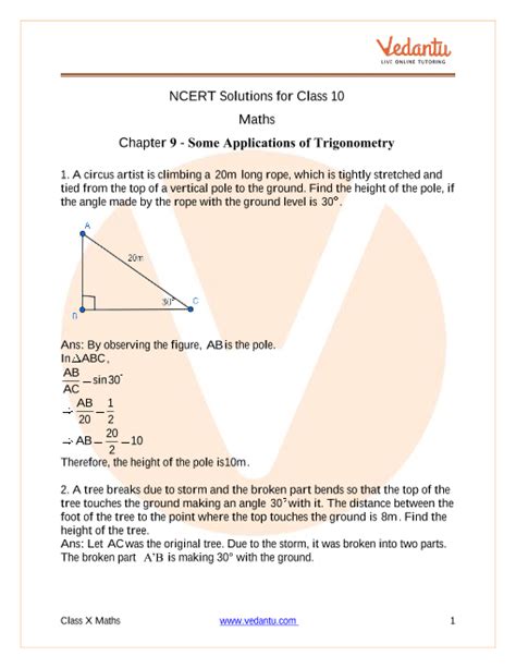 Ncert Solutions Class 10 Maths Ch 9 Some Applications Of Trigonometry