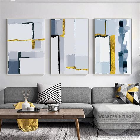 Set Of Prints Framed Wall Art Modern Abstract Gold Navy Blue Etsy