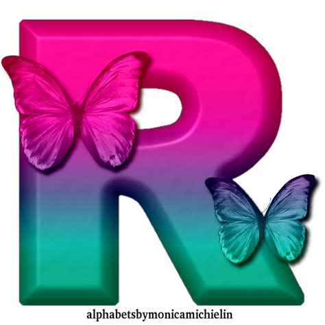 Monica Michielin Alphabets Pink Green Degrade Arial Font Butterfly