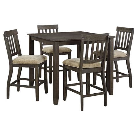 Ashleys Dresbar Solid Wood Square Counter Height Table W 4 Chairs In