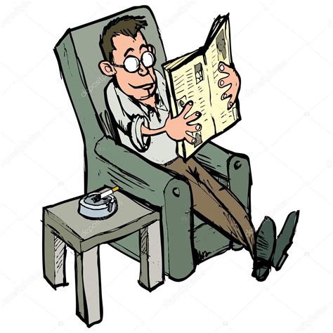 Cartoon In A Lounge Chair Reading A Newspaper With Aash Tray On The