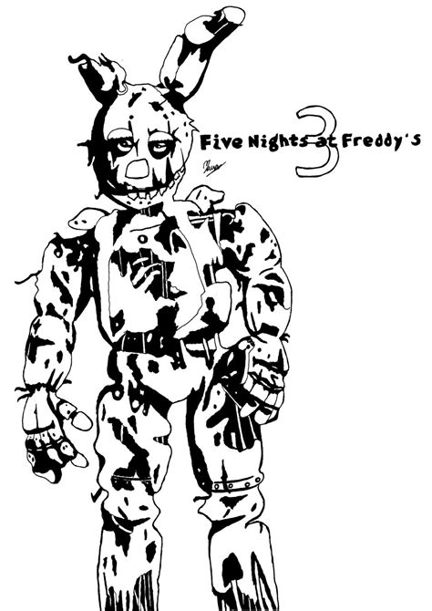 Black And White 3 Spring Trap Five Night At Freddy Coloring Pages