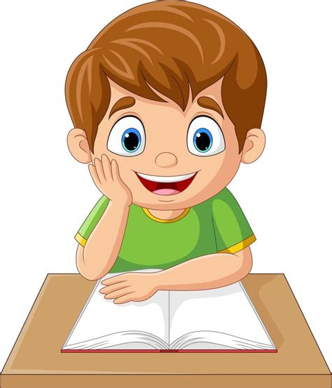 Niño Pequeño De Dibujos Animados Estudiando En El Escritorio 8734934