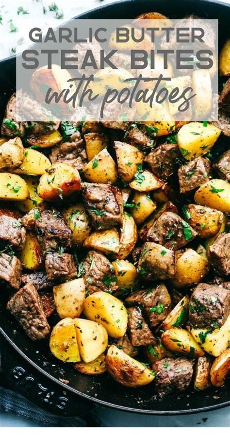 Tender seared steak bites cooked in a garlic butter sauce and served with zucchini noodles for your weekly meal prep. Garlic Butter Herb Steak Bites With Potatoes | Recipe ...