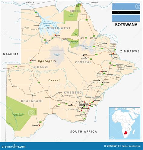 Roads And Administrative Vector Map Of Botswana Stock Vector