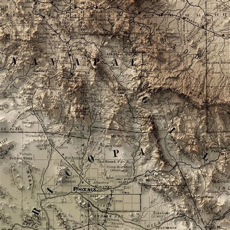 Arizona Map Vintage Style Terrain Map Shaded Topographic Etsy