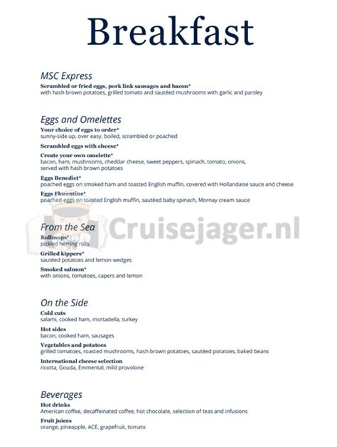Alle Restaurants Menukaarten Msc Euribia Cruisejagernl