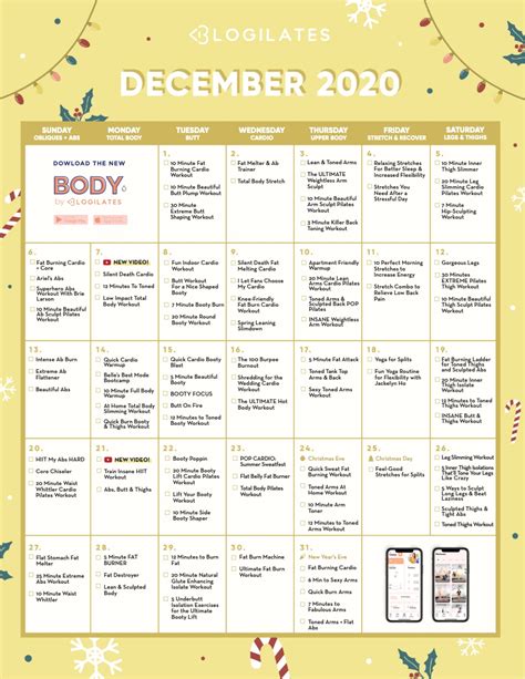 The Blogilates December 2020 Workout Calendar Laptrinhx News