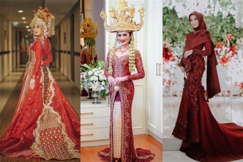 10 Ide Kebaya Dan Gaun Pengantin Warna Merah Gemerlap