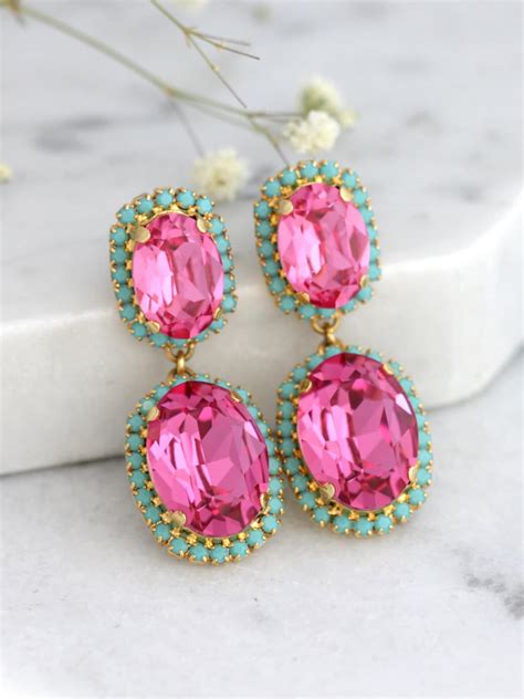 Pink Chandeliers Pink Turquoise Earrings Mint Pink Earrings Etsy