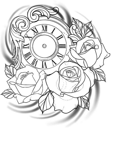 Time And Roses Clock Tattoo Design Tattoo Stencil Outline Skull