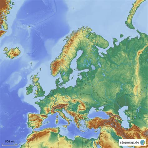 StepMap Europa ohne Beschriftung starkes relief Landkarte für Europa