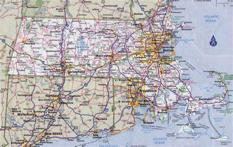 Large Detailed Roads And Highways Map Of Massachusetts State With All Cities