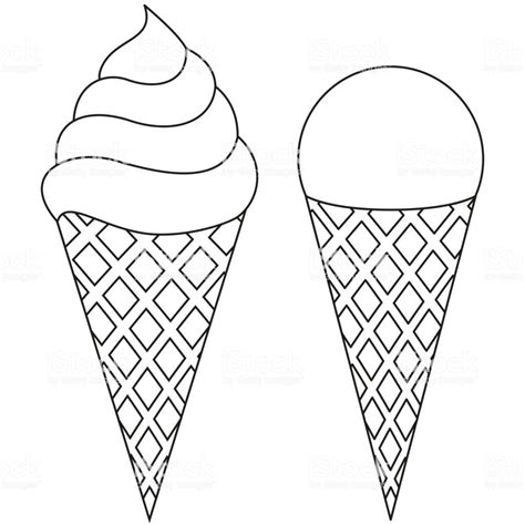 Line Art Ice Cream Cone Black And White Icon Set Coloring Book Page