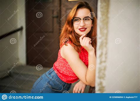 Attractive Redhaired Woman In Eyeglasses Stock Photo Image Of Model