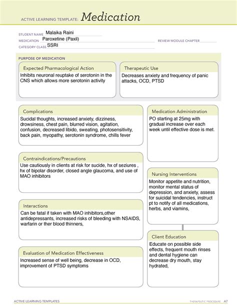 Active Learning Template Medication 5 Active Learning Templates