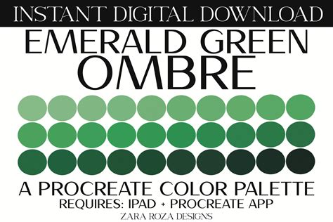 Emerald Green Procreate Palette 30 Hex Color Codes Instant Digital