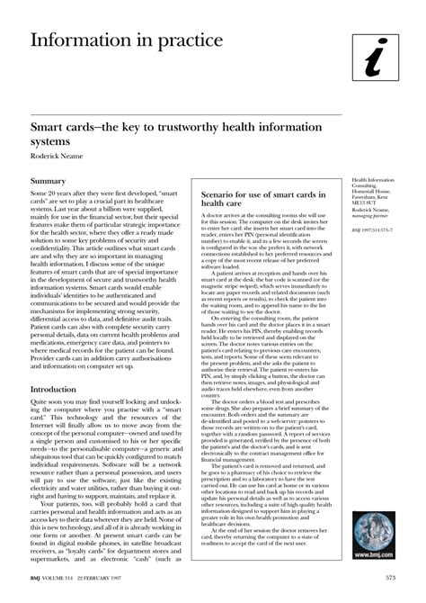 Pdf Smart Cards The Key To Trustworthy Health Information Systems