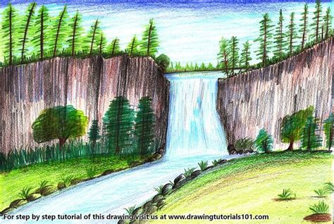 DrawingTutorials101 Com Waterfall Scenery Waterfall Drawing Easy