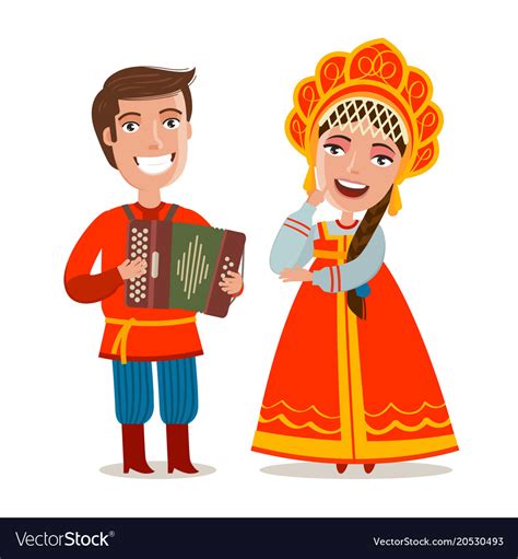 Happy Russian People In Traditional National Vector Image