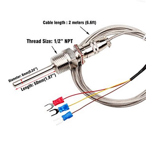 Crocsee Rtd Pt100 Temperature Sensor Probe 3 Wires 2m Cable