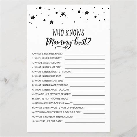 Who Knows Mommy Best Game Baby Shower Party Game Zazzle Com Baby