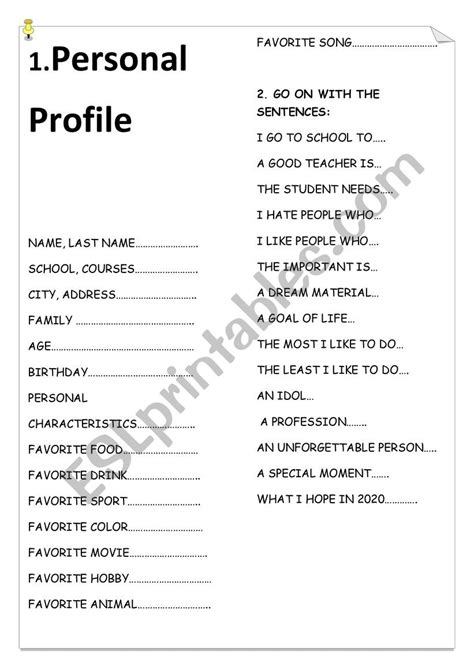 Personal Profile For Students Esl Worksheet By Sasophia2014