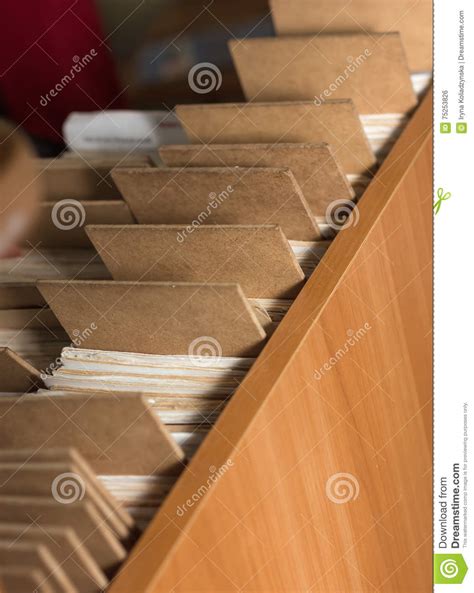File Folders In A File Cabinet Card Catalog In A Library Close Stock