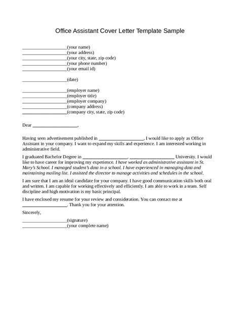 office assistant cover letter fillable printable  forms