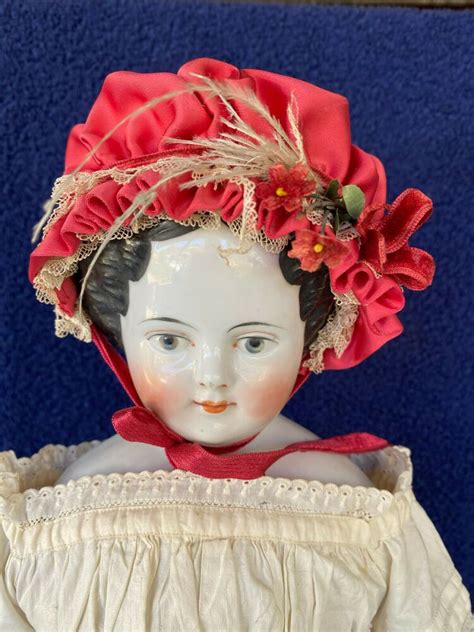 Antique Porcelain Head And Leather Body Doll 21 W Red Hat In 2021